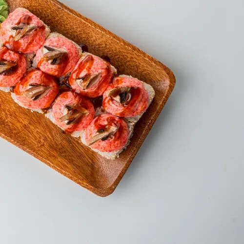 Запеченный с шампиньонами и крабом